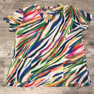 Multicolored White Cross medium scrub top